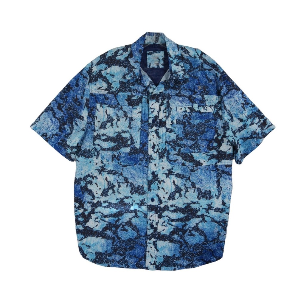 Reel Legends Fishing Shirt Men's Size Large Blue Abstractβ Camo Ventilated